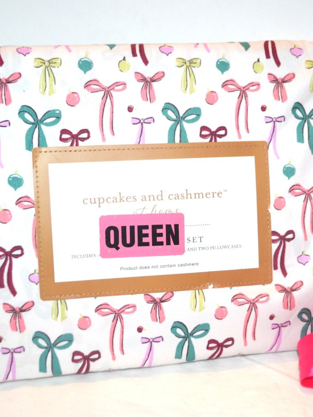 Queen Size Cupcakes and Cashmere Sheet Set Holiday Bows and Ornaments